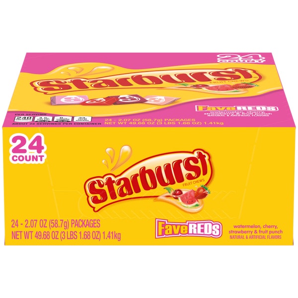 STARBURST Fave Reds Fruit Chews Candy, Single, 2.07 oz (Pack of 24)