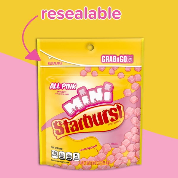 STARBURST AllPink Mini Fruit Chews Candy, Grab n Go, 8 oz