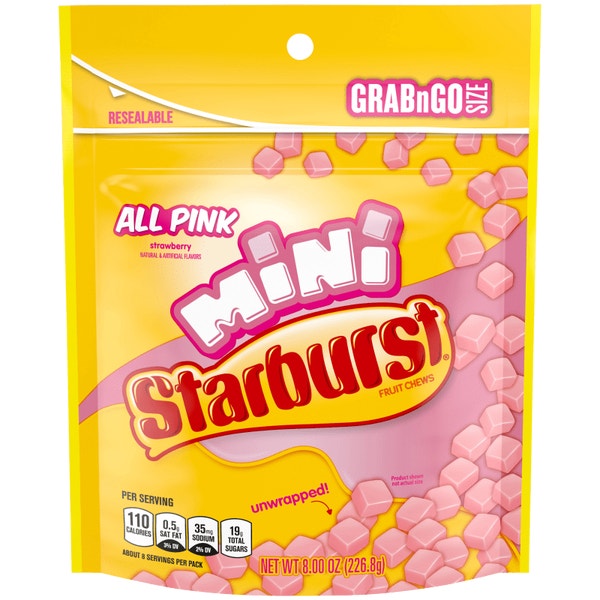 STARBURST AllPink Mini Fruit Chews Candy, Grab n Go, 8 oz