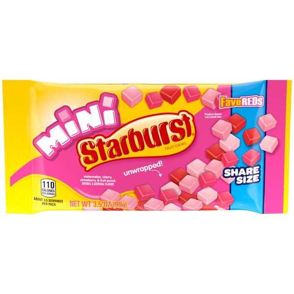 STARBURST Fave Reds Mini Fruit Chews Candy, Share Size, 3.5 oz