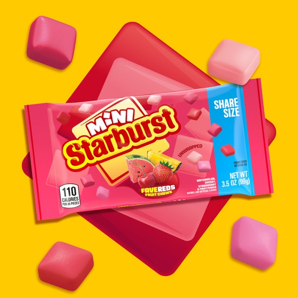 STARBURST Fave Reds Mini Fruit Chews Candy, Share Size, 3.5 oz