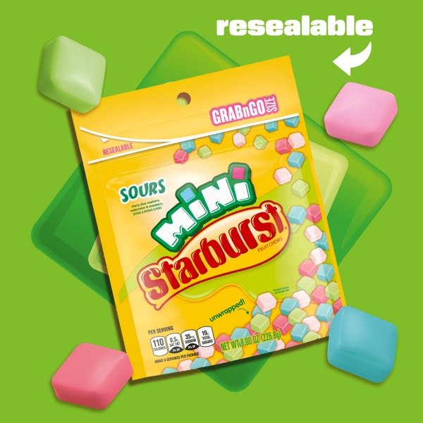 STARBURST Sours Mini Fruit Chews Candy, Grab n Go, 8 oz