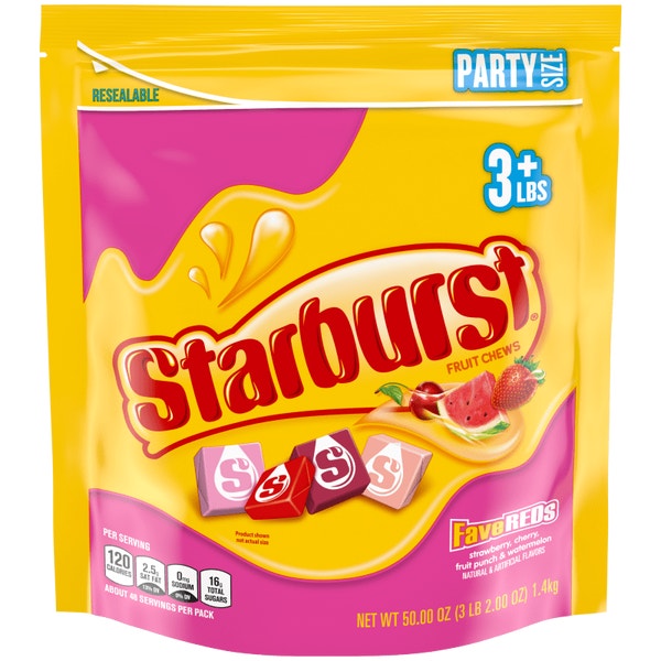 STARBURST Fave Reds Fruit Chews Candy, Party Size, 50 oz