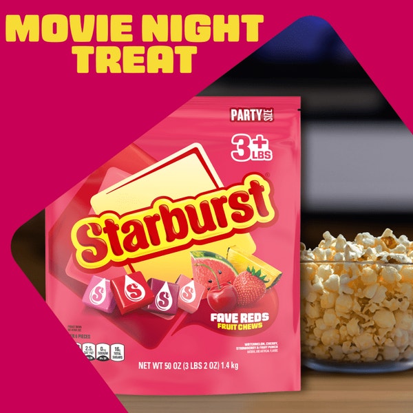 STARBURST Fave Reds Fruit Chews Candy, Party Size, 50 oz