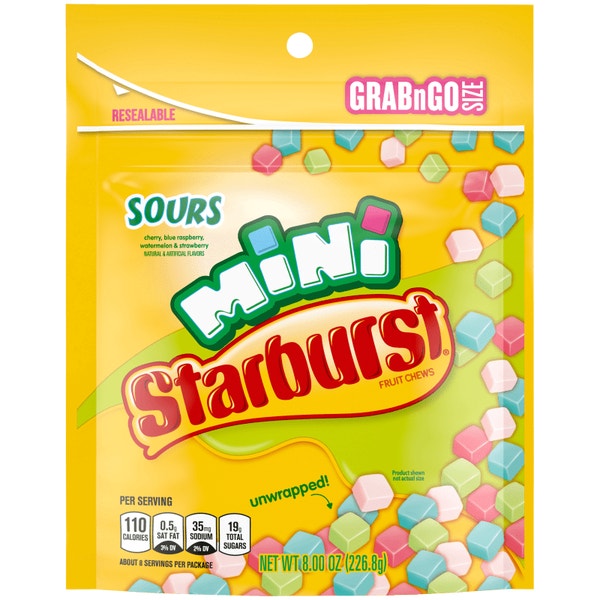 STARBURST Sours Mini Fruit Chews Candy, Grab n Go, 8 oz