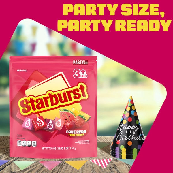 STARBURST Fave Reds Fruit Chews Candy, Party Size, 50 oz