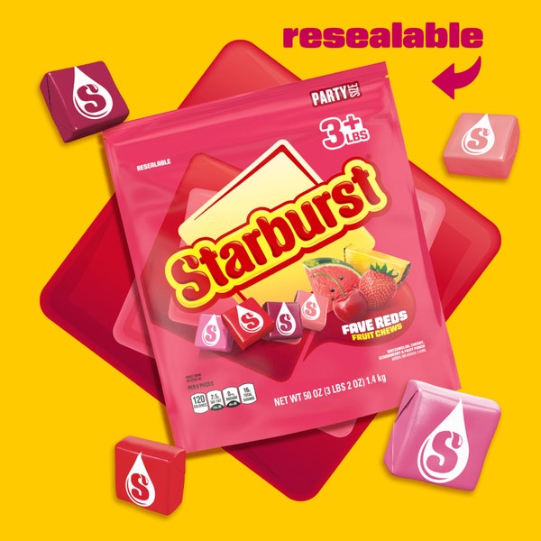 STARBURST Fave Reds Fruit Chews Candy, Party Size, 50 oz