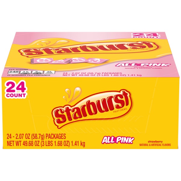 STARBURST AllPink Fruit Chews Candy, Single, 2.07 oz (Pack of 24)