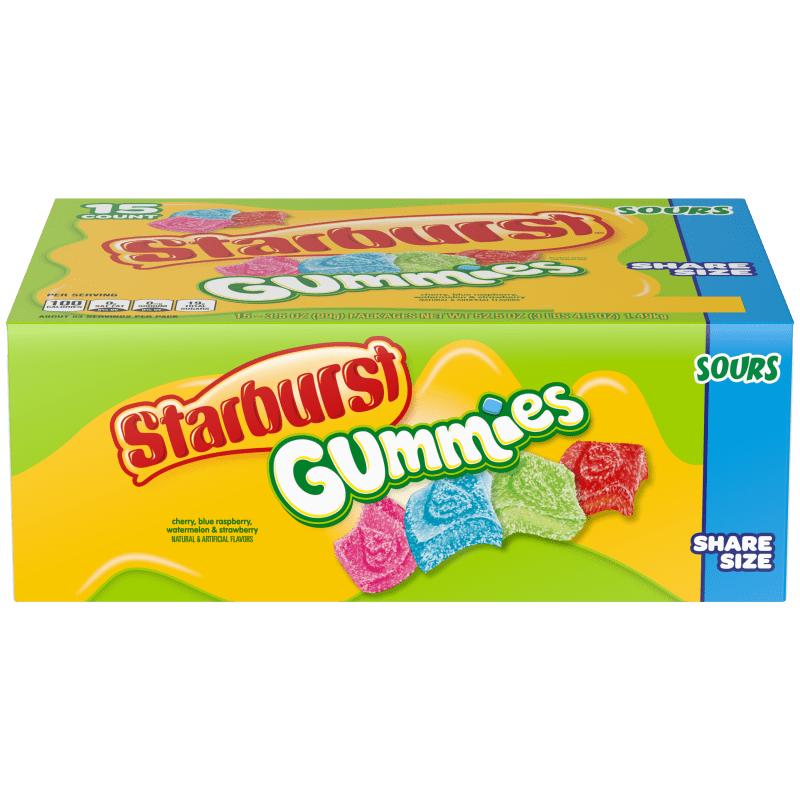 STARBURST Sours Gummies Candy, Share Size Bag, 3.5 oz (Pack of 15